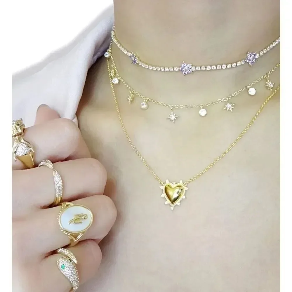Light purple flower sparkly cubic zirconia tennis necklace